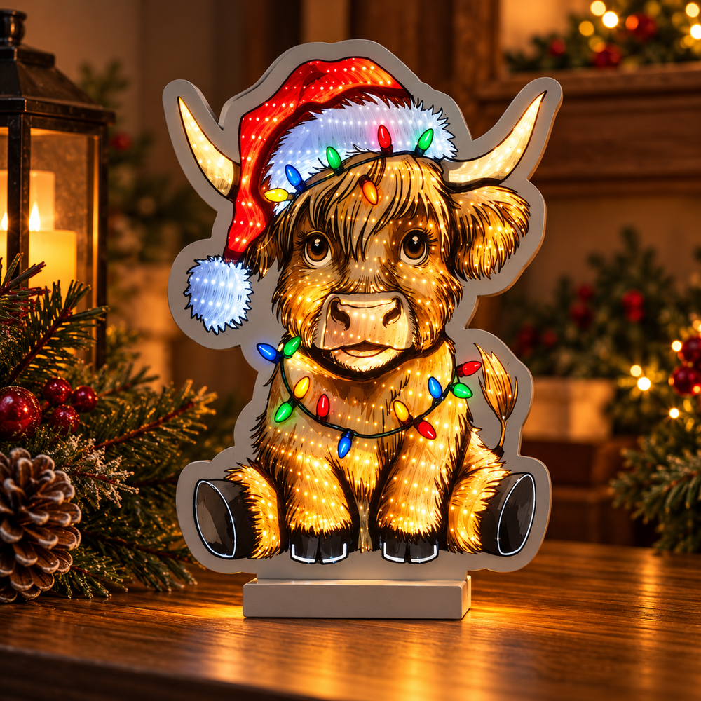 CT Infinity Light Christmas Highland Cow 16"