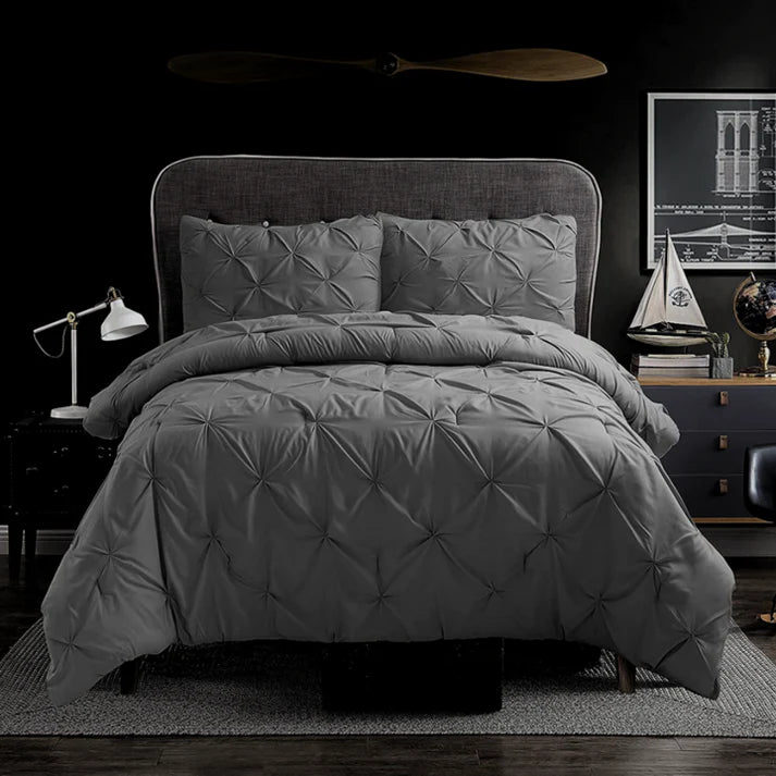 Pintuck 3 Piece Comforter Set - Dark Grey