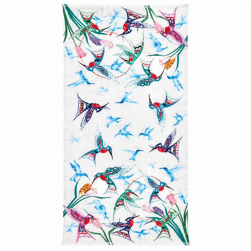 Indigenous Art Scarf - Garden of Hummingbirds