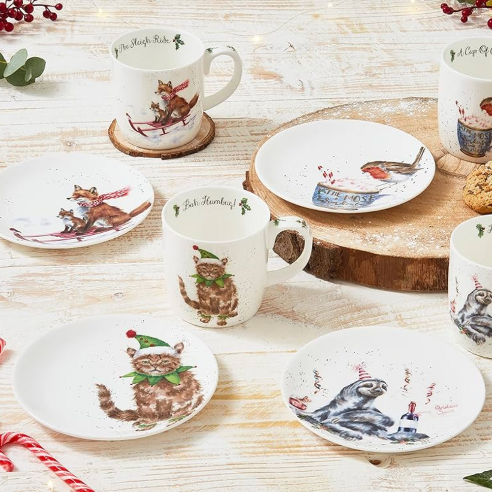 Wrendale Holiday Coupe Plate set/4 - Fox, Robin, Cat, Sloth