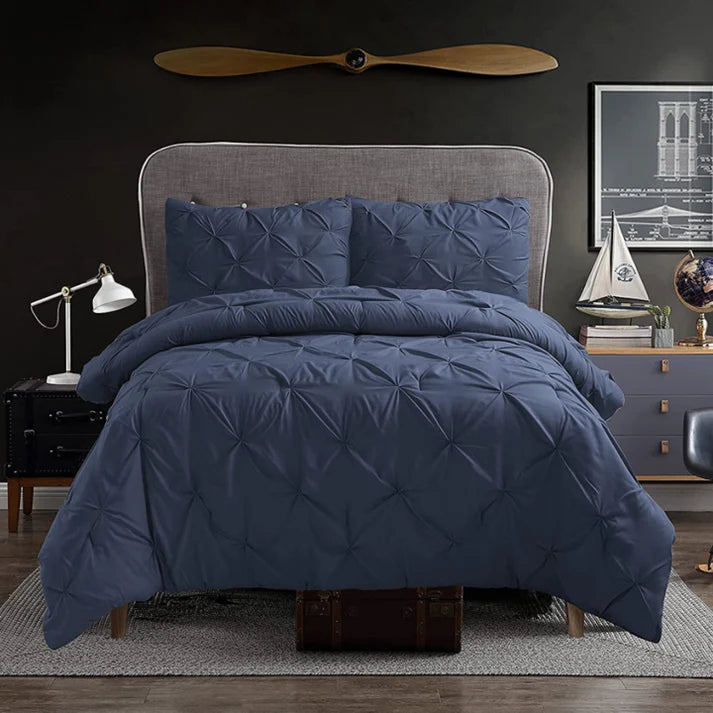 Pintuck 3 Piece Comforter Set - Indigo