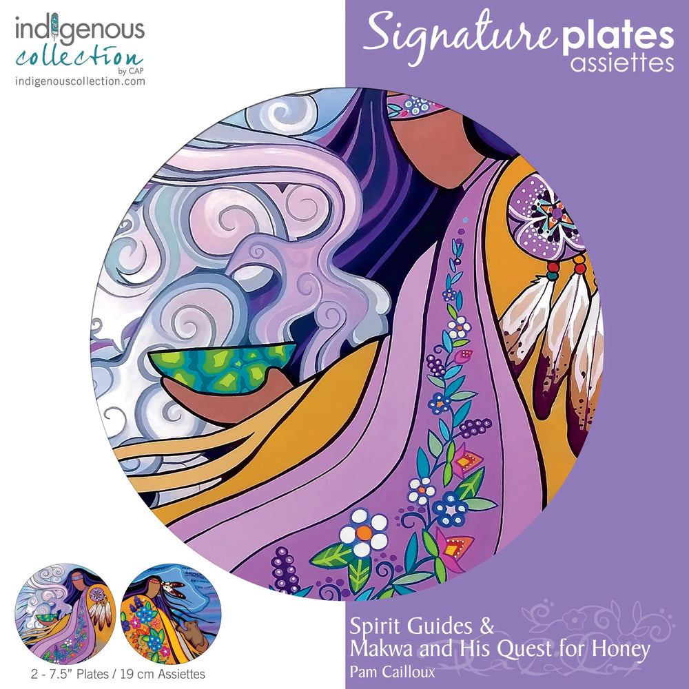 Indigenous Art Plate set of 2 / Makwa and His Quest for Honey & Spirit Guides