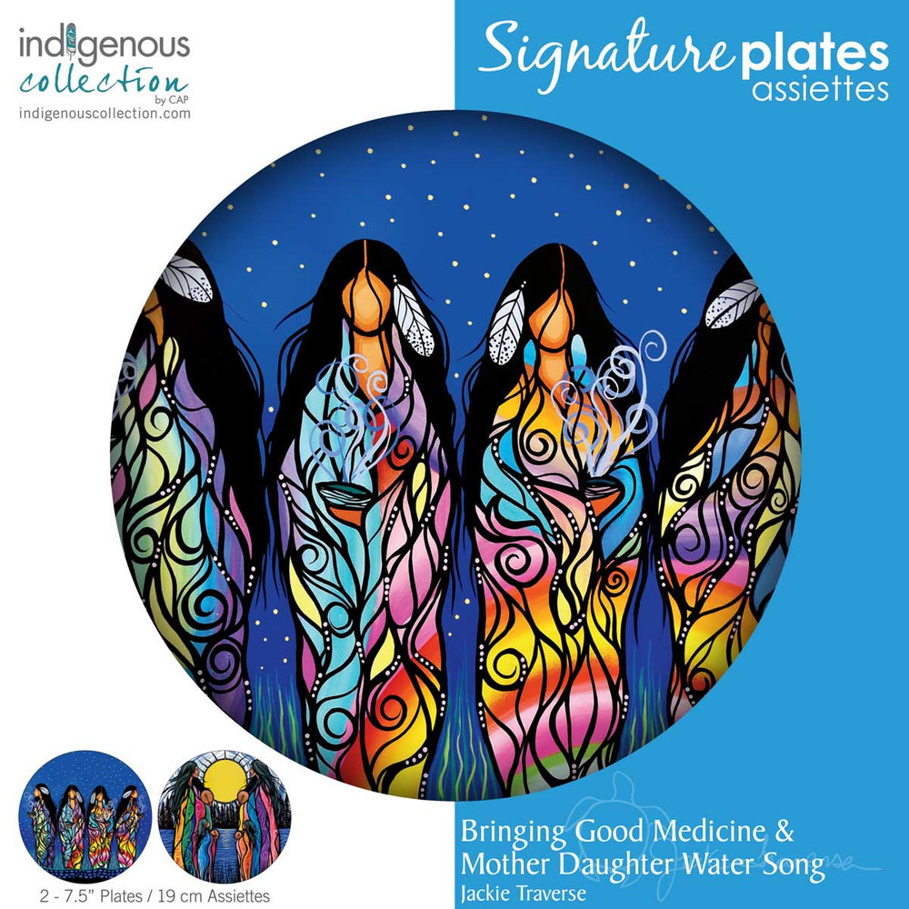 Indigenous Art Plate set of 2 / Bringing Good Medicine & Mother Daughter Water Song