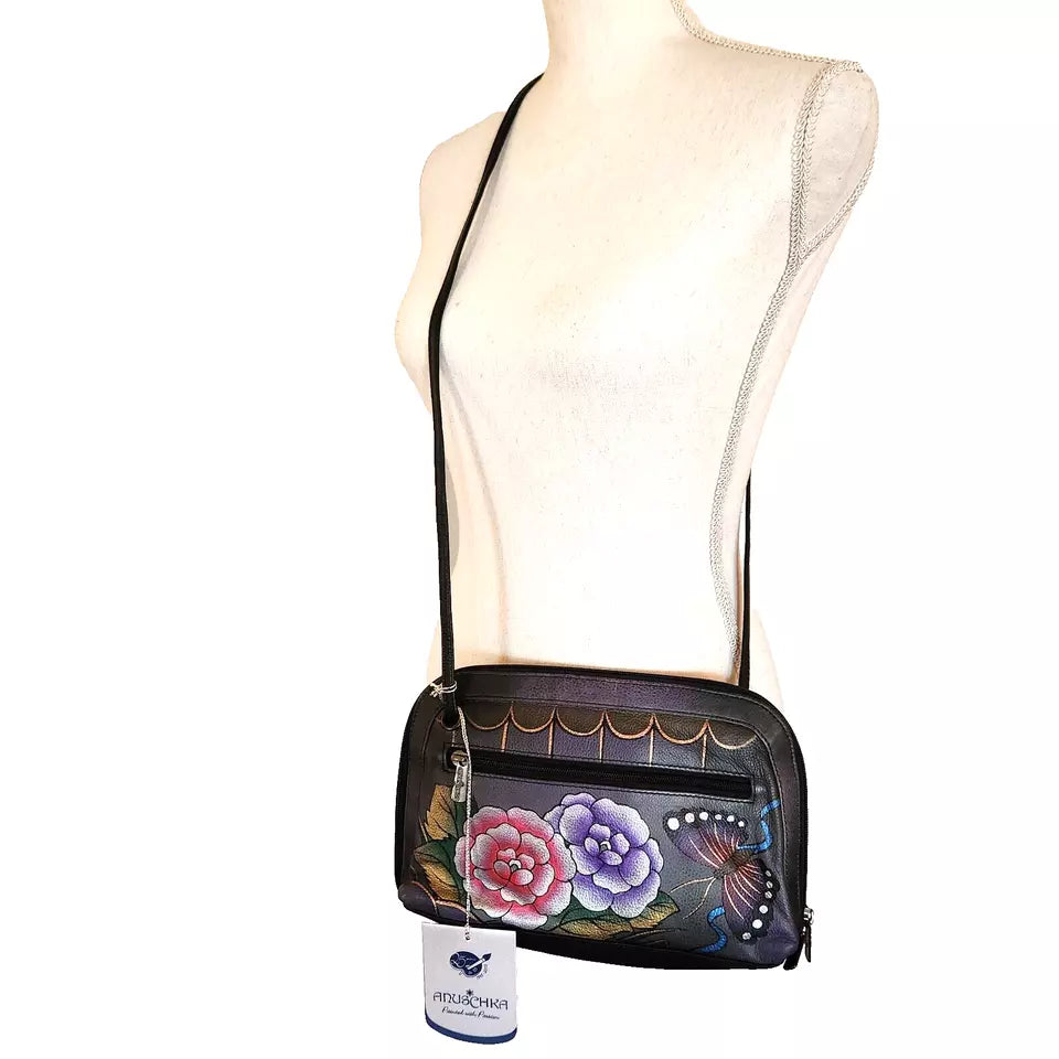 Anuschka Antique Rose Pewter - Multi Compartment Crossbody (Small)