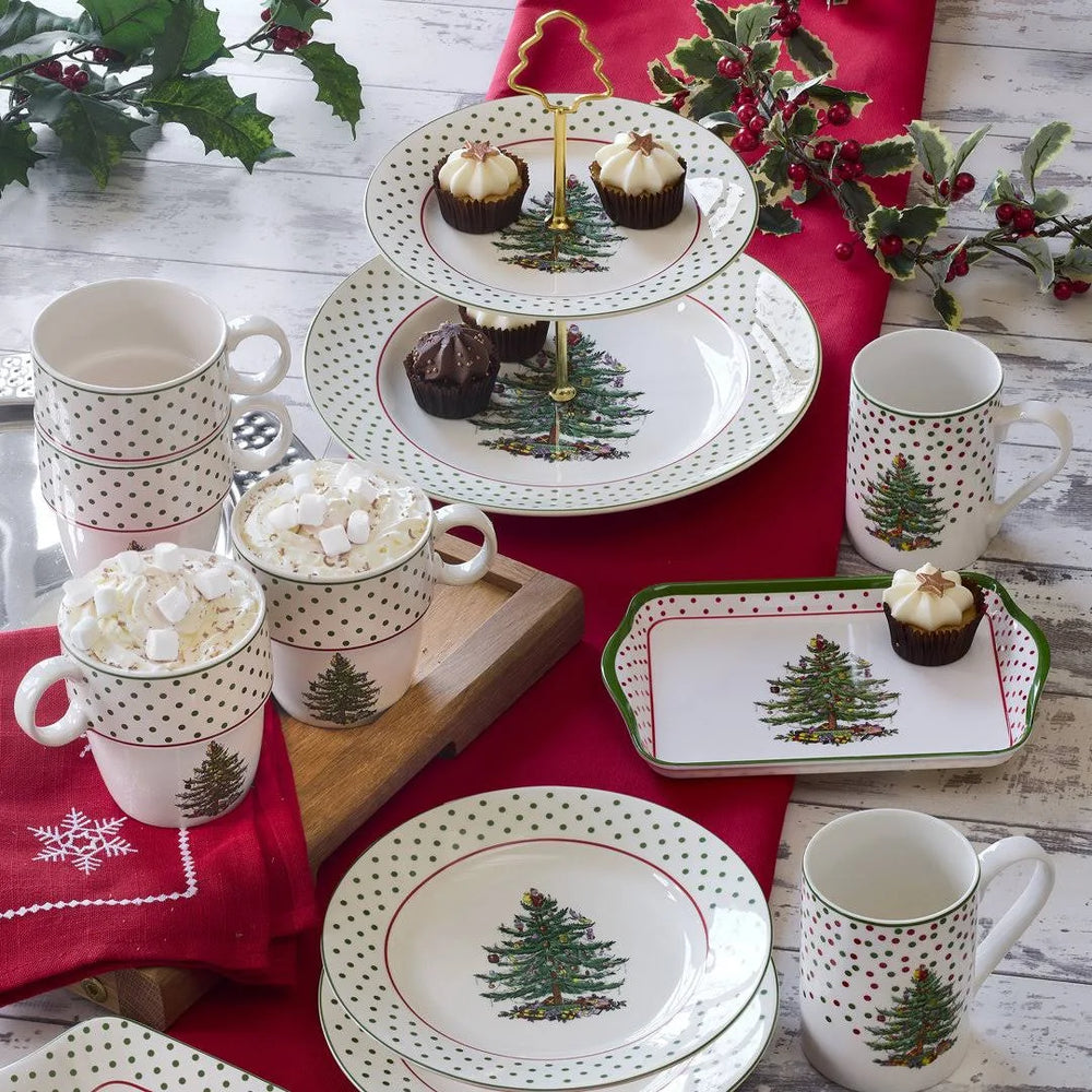 Spode Christmas Tree Polka Dot Stacking Mugs Set of 4