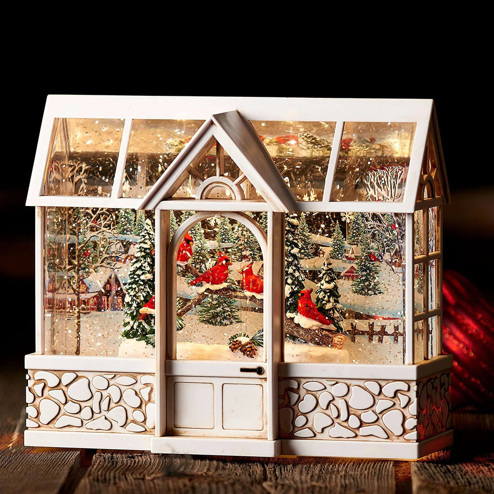 Roman Lighted Swirl Cardinal Greenhouse 7.75" (USB)