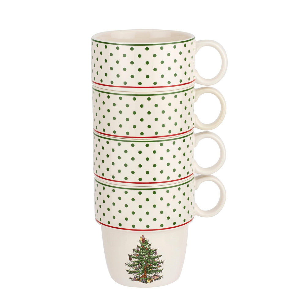 Spode Christmas Tree Polka Dot Stacking Mugs Set of 4