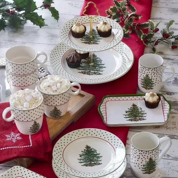 Spode Christmas Tree Polka Dot Dessert Tray