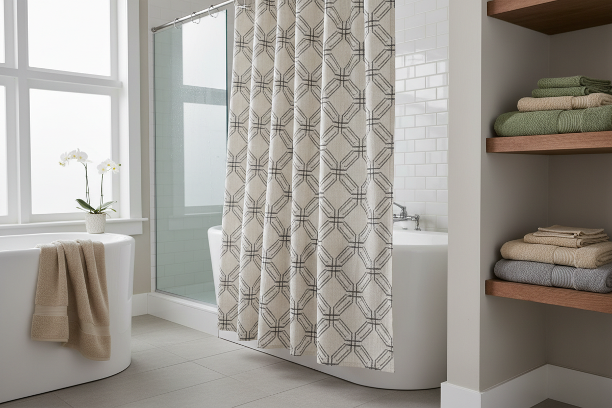 shower curtain and towels