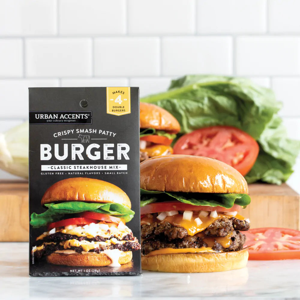 Urban Accents Crispy Smash Patty Burger Seasoning Mix - 1 oz. tent