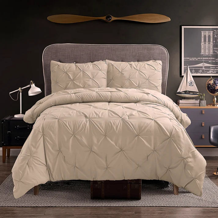 Pintuck 3 Piece Comforter Set - Taupe