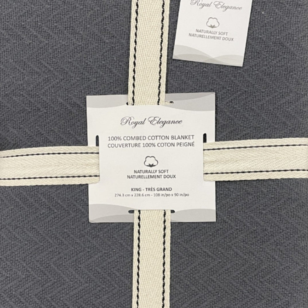 100% Cotton Herringbone Grey Blanket