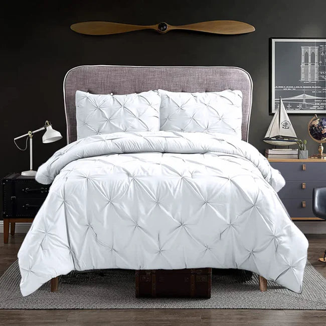 Pintuck 3 Piece Duvet Cover Set - White