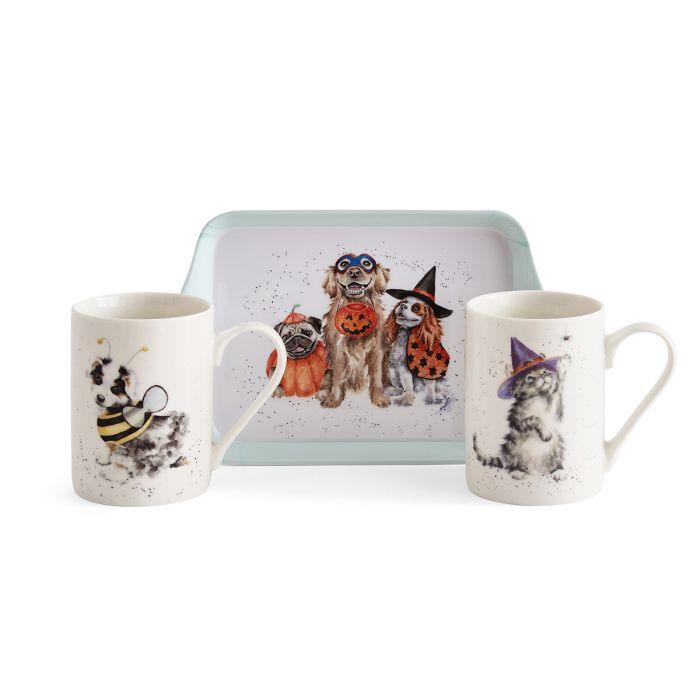 Wrendale Halloween Cat & Dog Mugs w/Tray