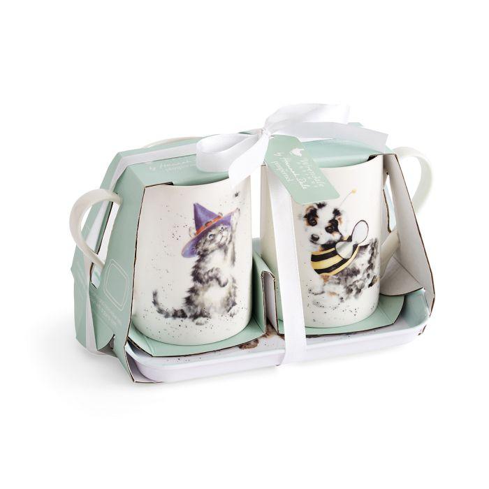 Wrendale Halloween Cat & Dog Mugs w/Tray