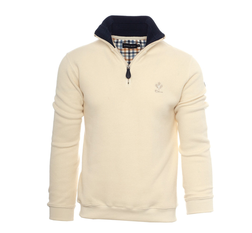 Ethnic Blue Men's Quarter Zip Sweater - Cream