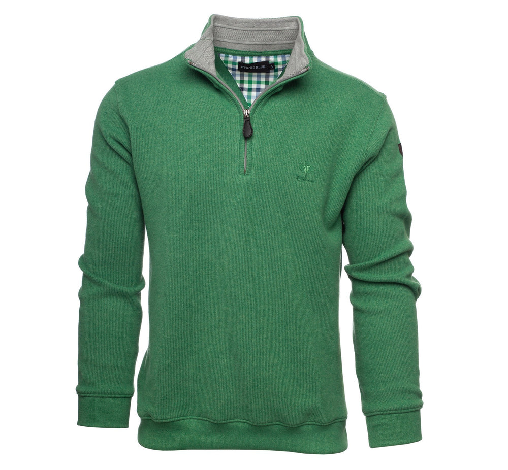 Ethnic Blue Men's Quarter Zip Sweater - Green (grey collar)