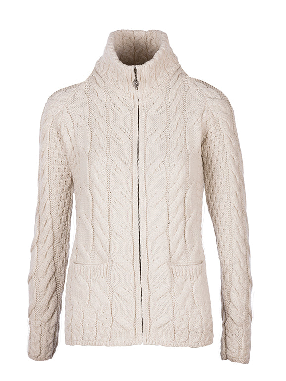 Aran Wool Super Soft Zippered Sweater Natural (B841 367) XS