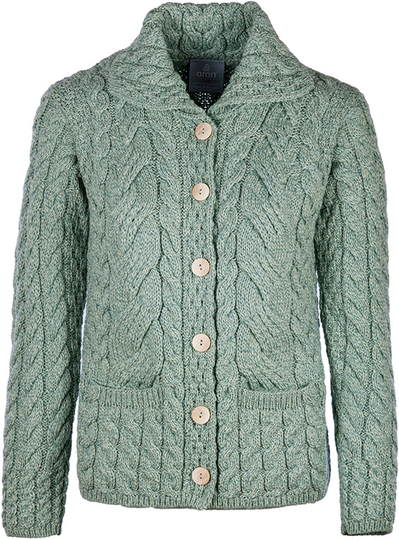 Aran Wool Super Soft Buttoned Sweater Sea Foam (B940 373)