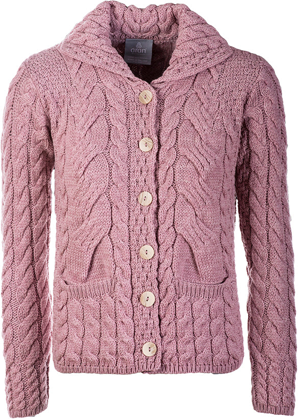 Aran Wool Super Soft Buttoned Sweater Winter Rose (B940 402)