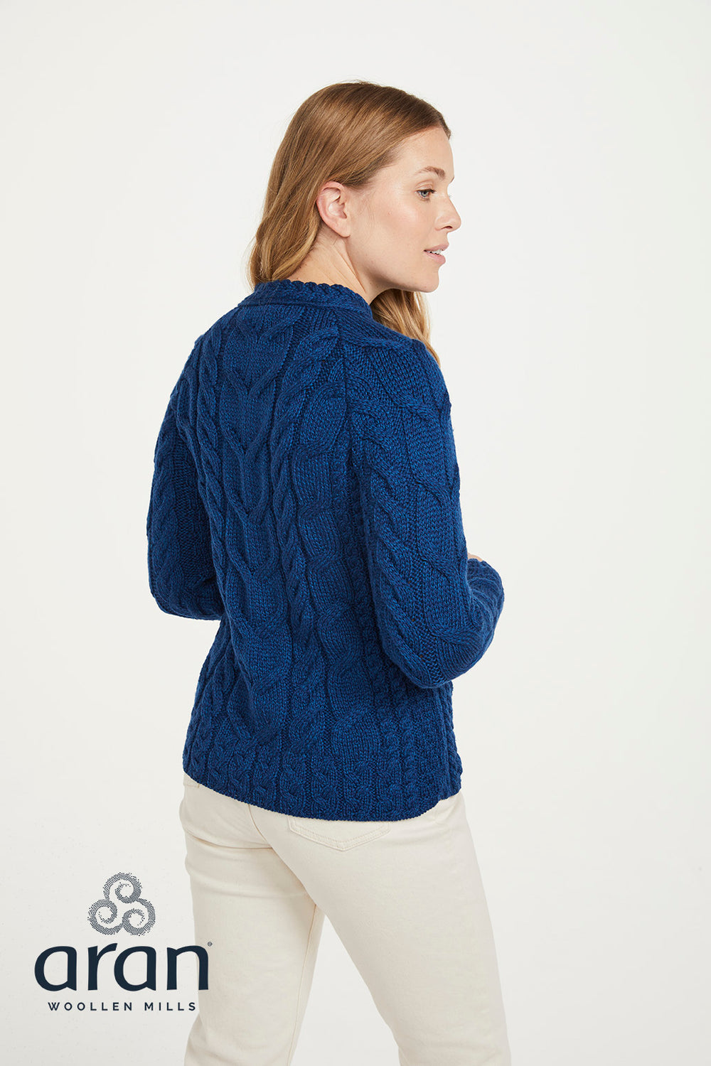 Aran Wool Super Soft Buttoned Sweater Deep Blue (B940 784)