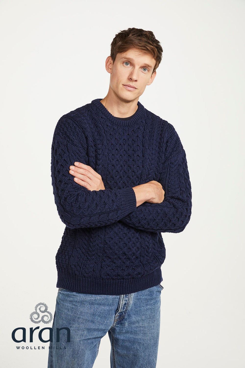Aran Wool Merino Traditional Pullover Sweater Navy (A823 161)