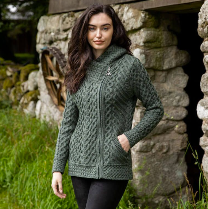 Aran Irish Side Zip Hooded Sweater Thundra (HD4916)