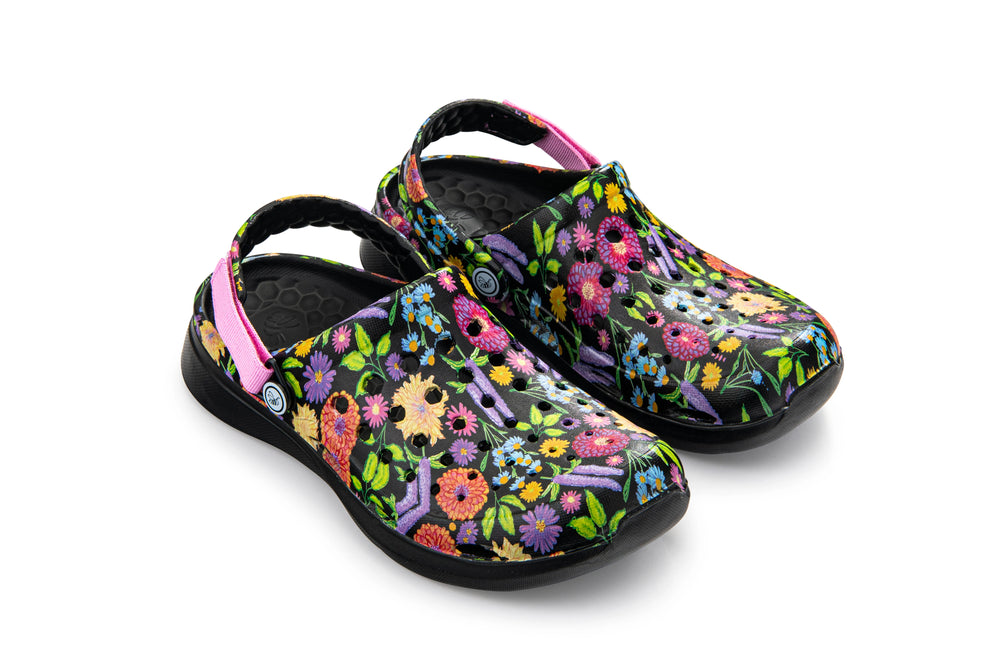 Joybees Modern Clog Graphic Black Painted Floral