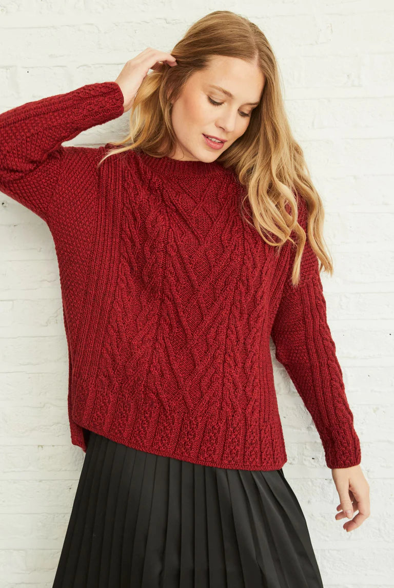 Aran Wool Merino 3 Buttoned Coat Sweater Rua Red (B691 959)