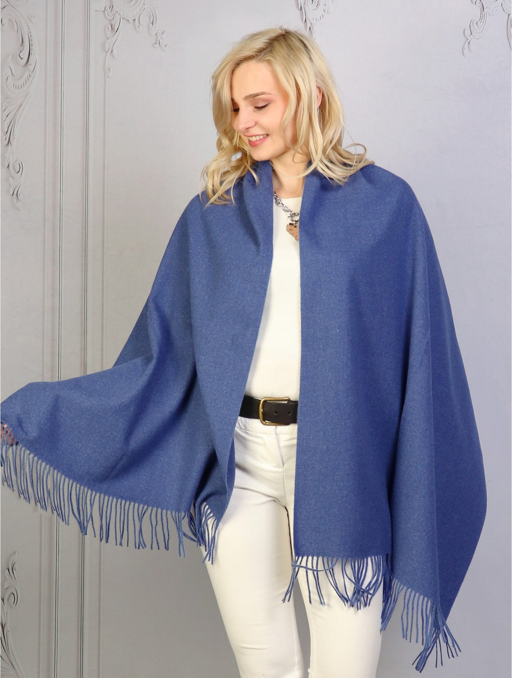 Grand-Cashmere Blend Wrap with Snaps-Blue (CP11755BLU)