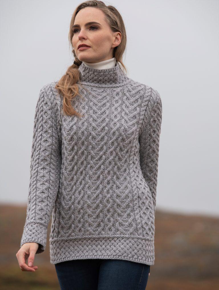 Aran Irish 100% Merino Pullover Sweater Soft Grey (C4767)