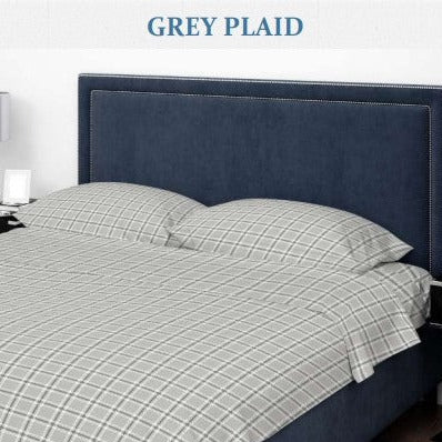 Cotton House- Flannel Sheet Set Printed Mercerized "Grey Plaid" Twin