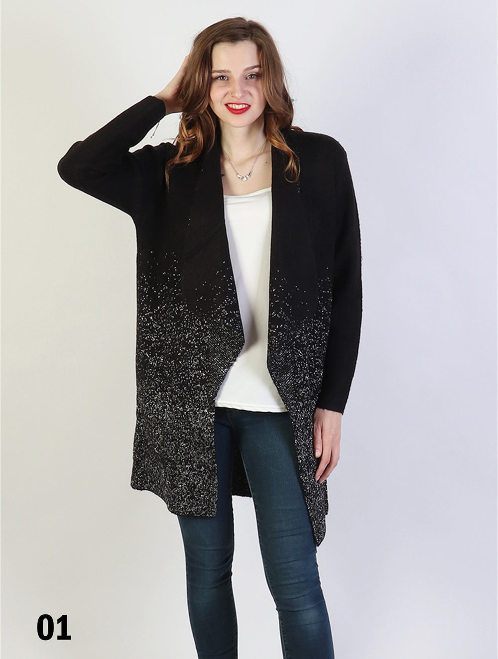 Grand-Open Coat Sweater with Bling Design (CL1186)