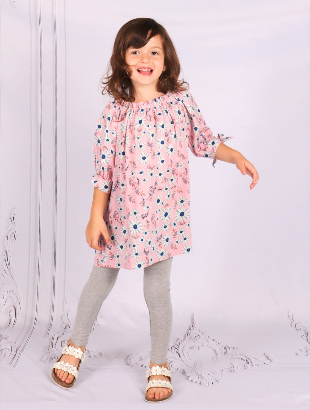 Grand-Kid's Off-Shoulder Printed Fashion Top-Pink (CL15104M)