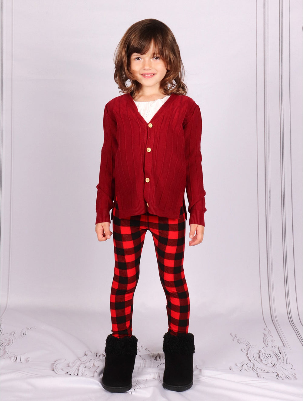 Grand-Kid's Solid Color Buttoned Sweater Burgundy (CL1693BGD)
