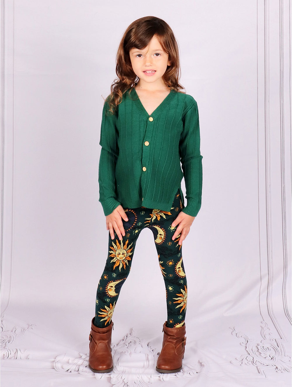 Grand-Kid's Solid Color Buttoned Sweater-Green (CL1693GRN)