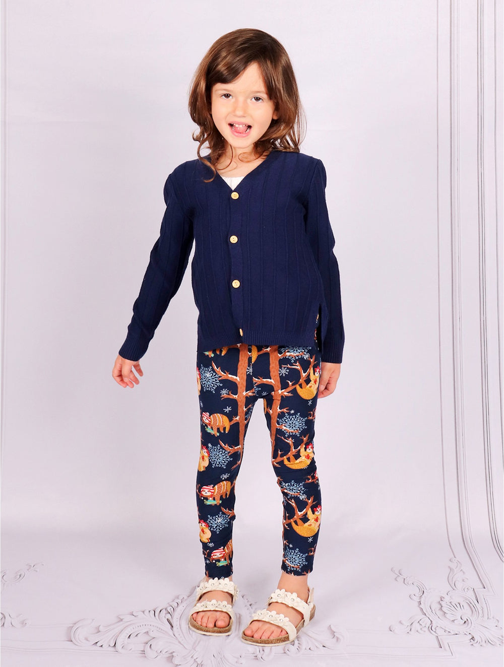 Grand-Kid's Solid Color Buttoned Sweater-Navy (CL1693NAV)