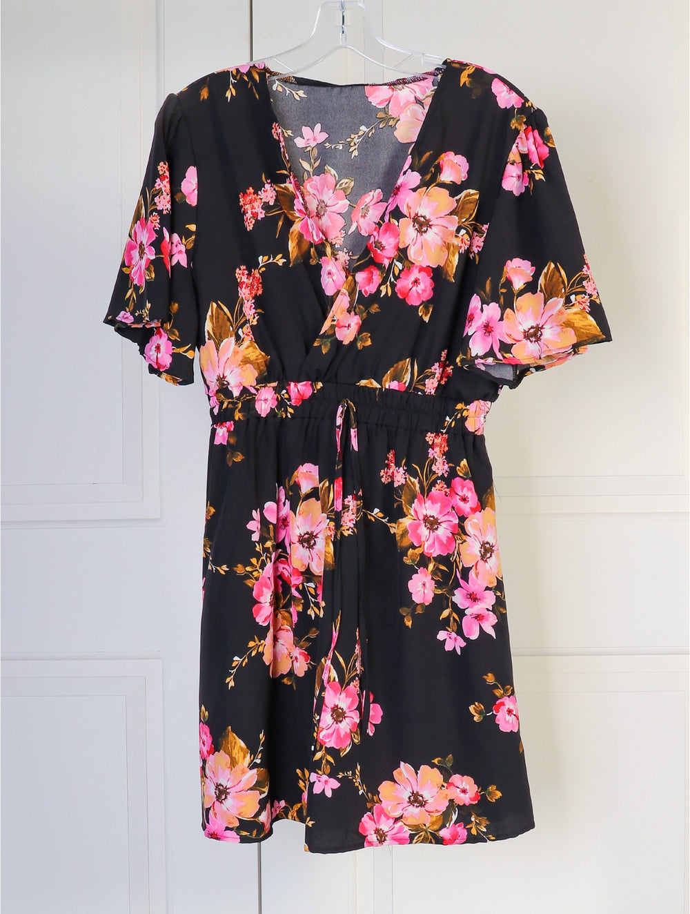 Grand-Stretchy Print Dress-Black & Hot Pink Floral (CL175809)