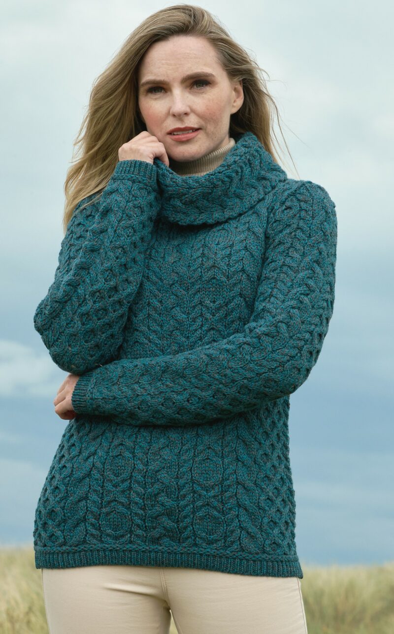 Aran Irish Pullover Sweater-Peacock (CW4885)