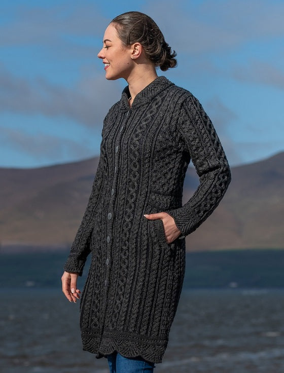 Aran Irish Lace Coat Sweater Charcoal (X4791)