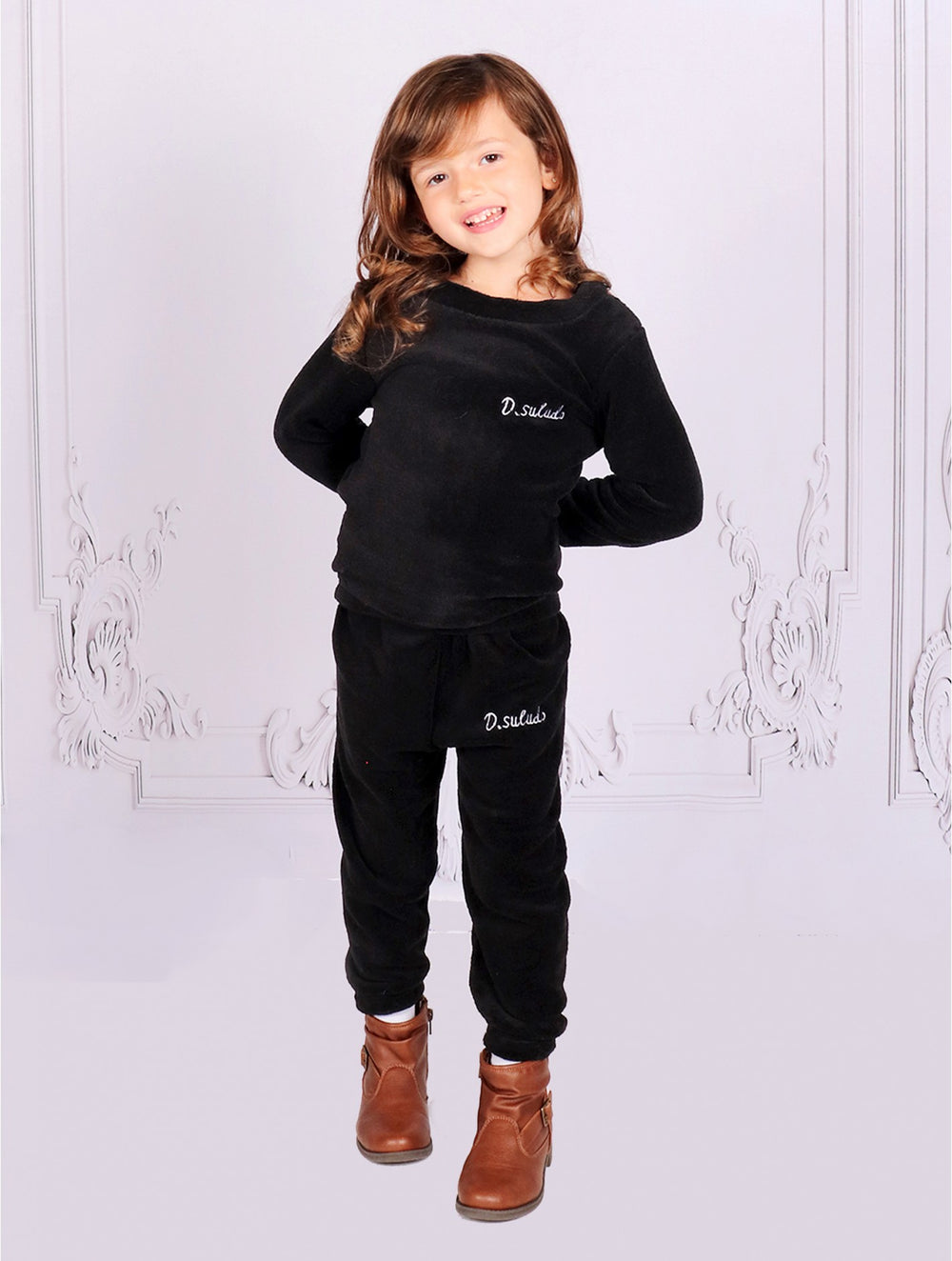 Grand-Kid's Solid Color Pajama Set-Black (HW1051BLK-80)