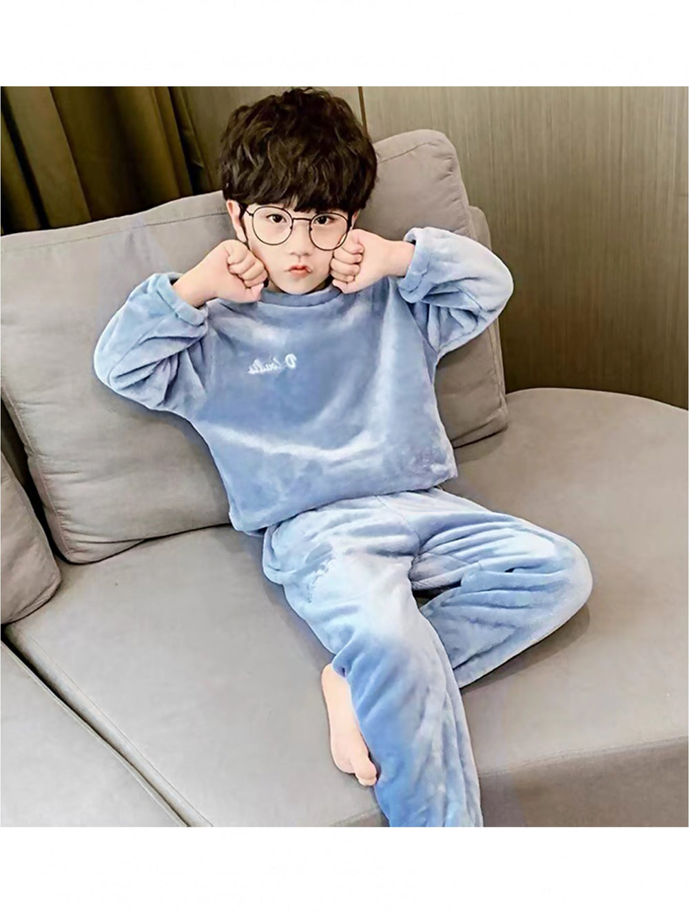 Grand-Kid's Solid Color Pajama Set-Blue (HW1051BLU-80)