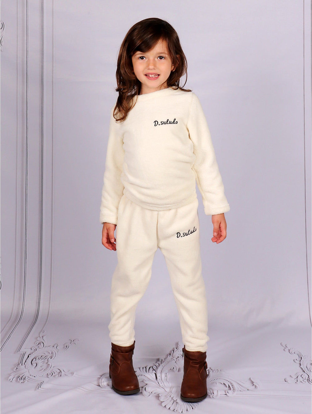 Grand-Kid's Solid Color Pajama Set-White (HW1051W-80)
