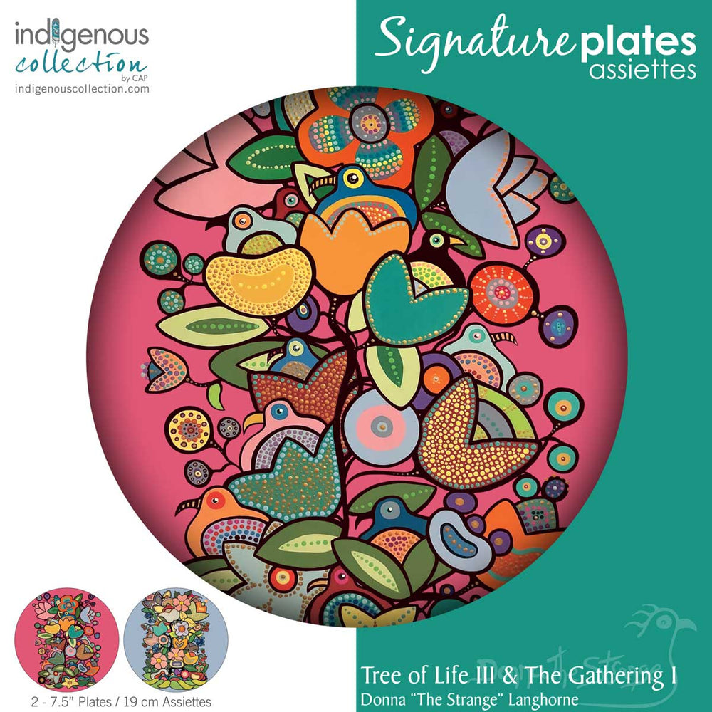 Indigenous Art Plates 7.5" - Tree of Life III & The Gathering - Donna Langhorne Salteaux Ojibway