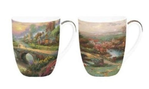 Thomas Kinkade Lamplight Village Mug Pair 