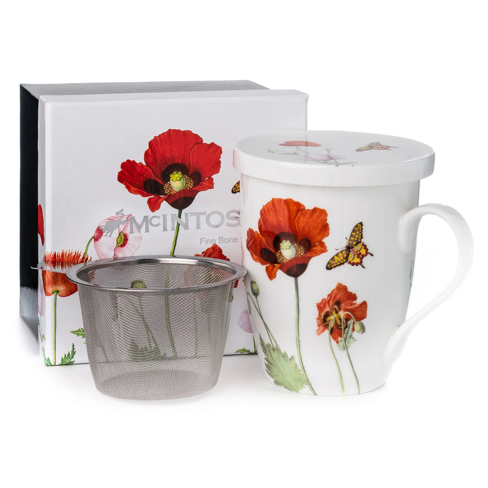 Poppies Tea Mug with Lid