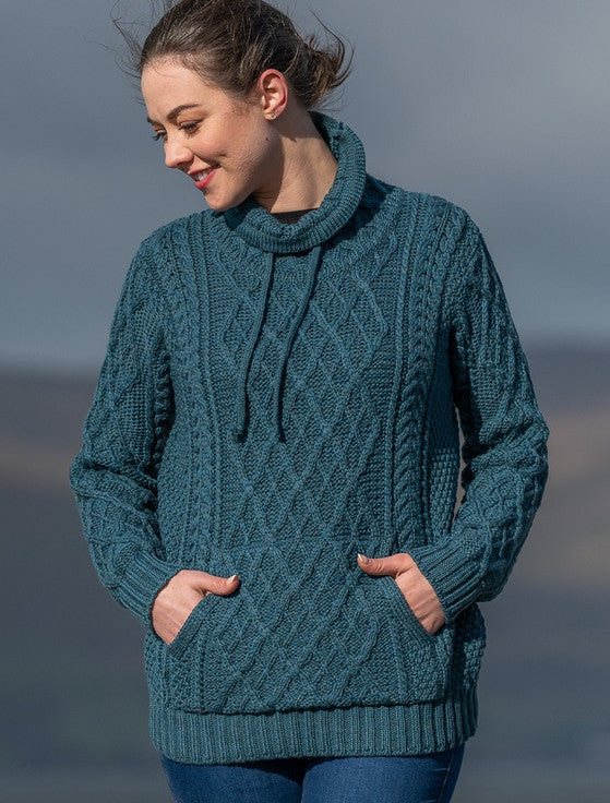 Aran Wool Super Soft Pullover Sweater Irish Sea (B532 443)
