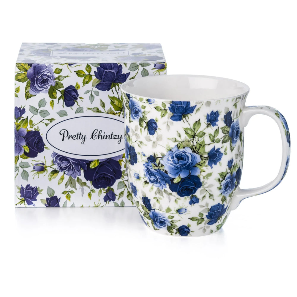 Pretty Chintzy Dark Blue Roses Java Mug