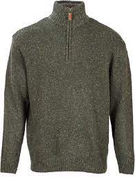 Aran Wool Donegal  Half-Zip Sweater Olive (R693)