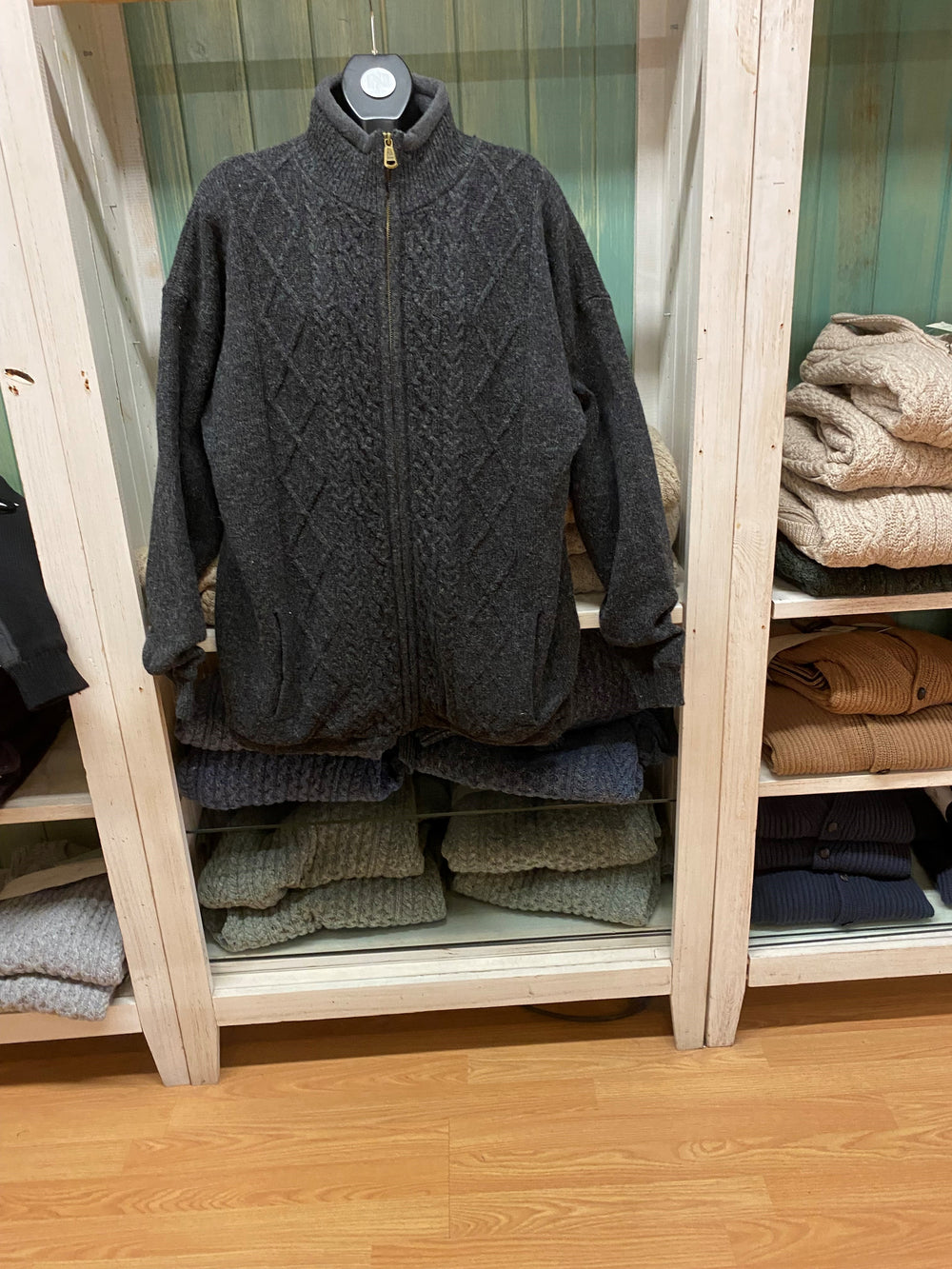 Aran Wool Lined Zippered Sweater Grey(S361)